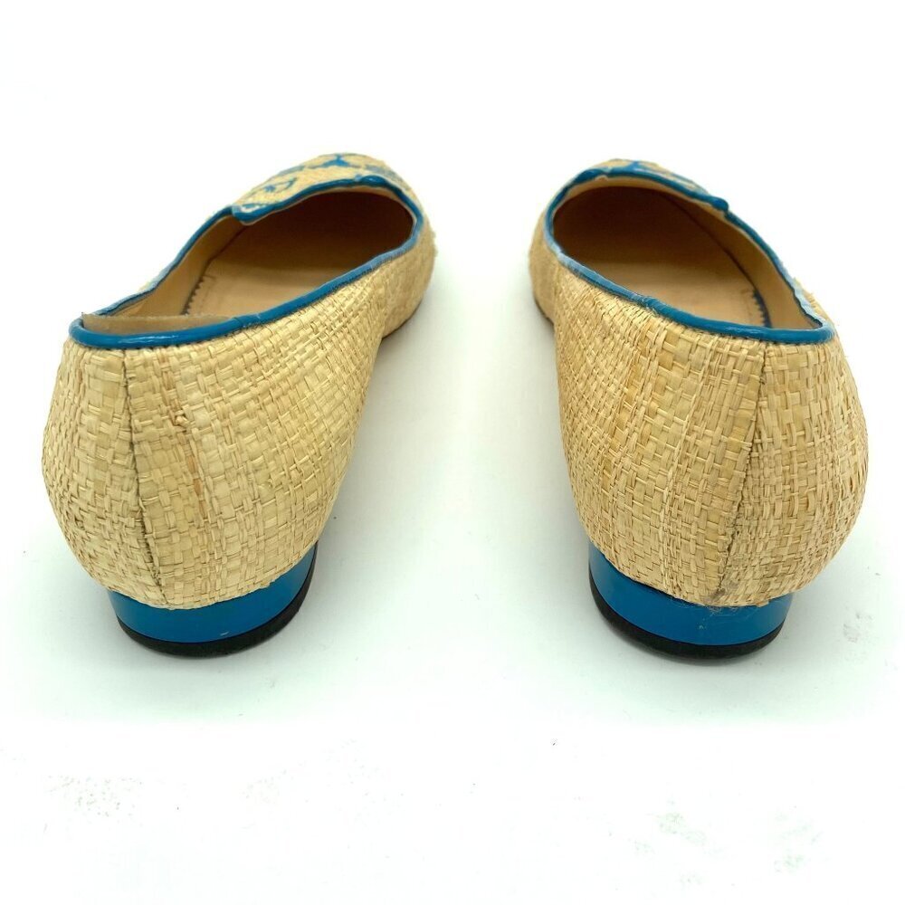 Charlotte Olympia Beige and Blue Raffia Kitty Flats Loafers RARE EU 37 US 6.5-7 - Picture 8 of 12